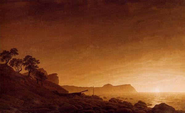 Caspar David Friedrich Blick auf Arkona mit aufgehendem Mond und Netzen oil painting image